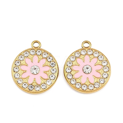 304 Stainless Steel with Enamel and Rhinestone Pendants STAS-Z166-12G-1