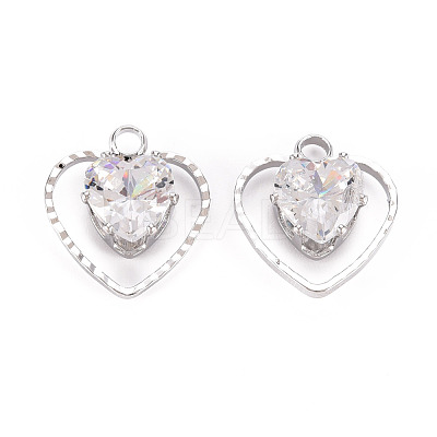 Brass Micro Pave Clear Cubic Zirconia Pendants KK-Q253-001P-B-1