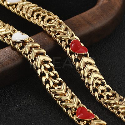 Brass Enamel Heart Links Bracelets for Women BJEW-B125-07G-1