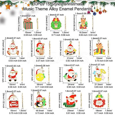 30Pcs 15 Styles Christmas Music Theme Alloy Enamel Pendants FIND-CJ0002-53-1