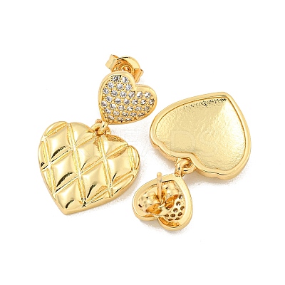 Heart Brass Pave Clear Cubic Zirconia Dangle Stud Earrings EJEW-M258-31G-1
