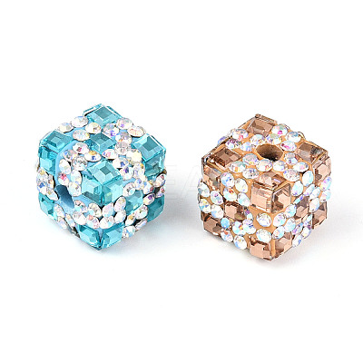 Polymer Clay Rhinestone Beads with Square Acrylic CLAY-T022-03A-1