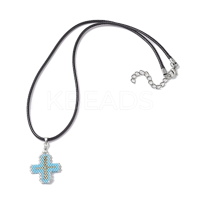 Glass Seed Cross Pendant Necklaces NJEW-MZ00025-02-1