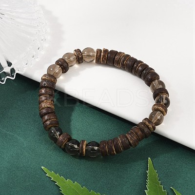 Natural Coconut Rondelle Beads Stretch Bracelets for Women BJEW-JB11635-01-1