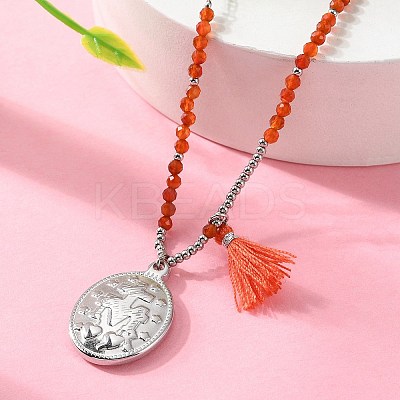 304 Stainless Steel Oval Virgin Mary Pendant Necklaces NJEW-A045-24P-1