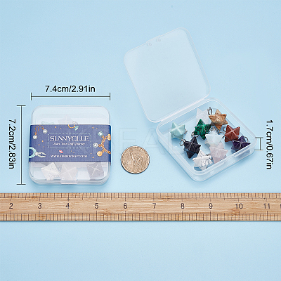 10Pcs 10 Colors Rose Quartz & Quartz Crystal & Amethyst & Picture Jaspe & Opalite & Turquoise & Blue Goldstone & Goldstone & Howlite & Malachite Gemstone Pendants G-SC0002-01-1