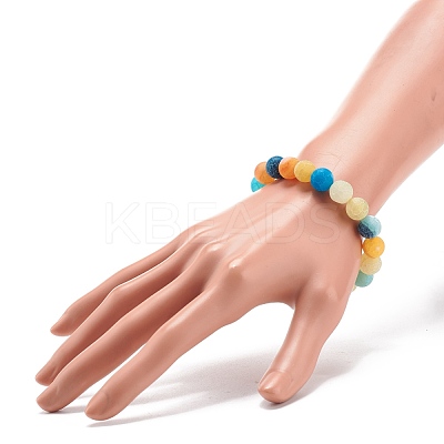 Natural Weathered Agate(Dyed) Round Beaded Stretch Bracelet BJEW-JB08502-1