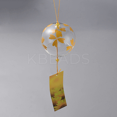 Japanese Glass Clover Pattern Round Wind Chimes HJEW-WH0069-26B-1