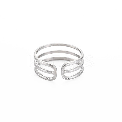 Non-Tarnish 304 Stainless Steel Triple Line Open Cuff Ring for Women RJEW-S405-232P-1