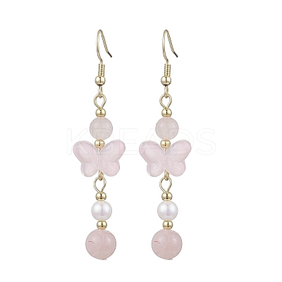 Natural Rose Quartz Butterfly Dangle Earrings EJEW-JE06317-01-1