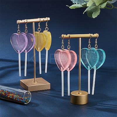 4 Pairs 4 Colors Acrylic Heart Lollipop Dangle Earrings EJEW-FI0001-14-1