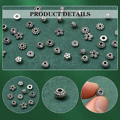 100Pcs 10 Styles Tibetan Style Alloy Spacer Beads TIBEB-YW0001-14-1
