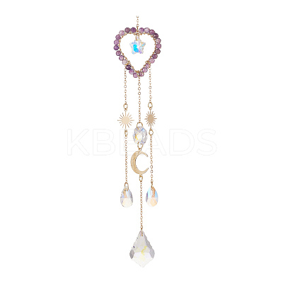 Glass Teardrop & Star Window Hanging Suncatchers HJEW-JM00905-03-1