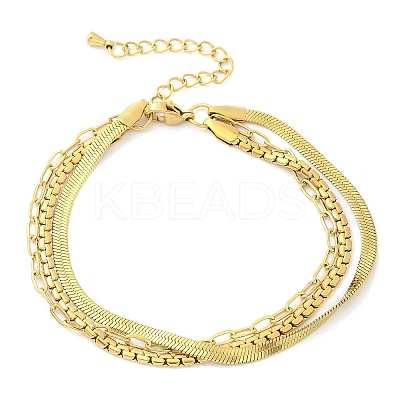 304 Stainless Steel Herringbone & Cable & Half Round Link Chain Bracelets LS-BJEW-U019-04G-03-1
