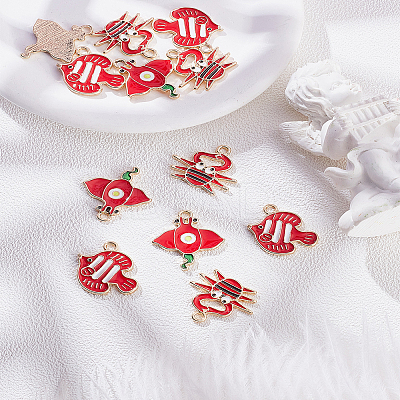 12Pcs 3 Styles Ocean Theme Alloy Enamel Pendants ENAM-LP0002-31-1