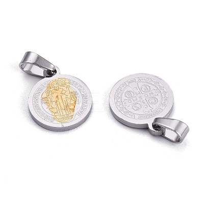 PVD Vacuum Plating Flat Round with San Benito & Word 304 Stainless Steel Charms STAS-I036-03B-1