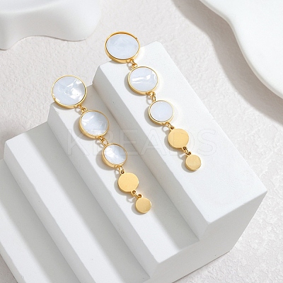 304 Stainless Steel Acrylic Flat Round Dangle Stud Earrings LS-EJEW-F392-02G-1