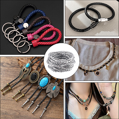 5M Braided Round PU Leather Jewelry Cord OCOR-GF0004-96A-04-1