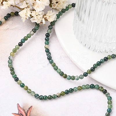 Natural Moss Agate Beads Strands GSR4mmC001-1