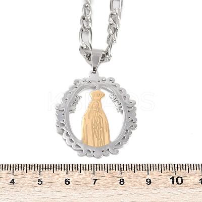 Ring with Virgin Mary 201 Stainless Steel Pendant Necklaces for Men Women NJEW-K283-23G-1