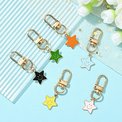 Star with Smiling Face Alloy Enamel Pendant Decorations HJEW-YW00010-01-1