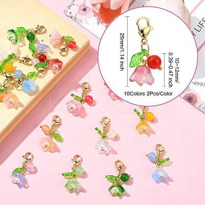 20Pcs 10 Colors Lily of the Valley Glass & Acrylic Pendant Decoration HJEW-CJ00050-1