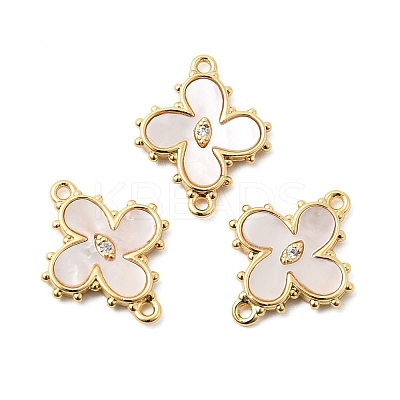 Brass Pave Clear Cubic Zirconia Flower Links Connector Charms KK-G553-03G-1