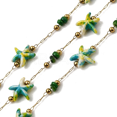 Handmade 304 Stainless Steel Synthetic Turquoise Starfish Link Chains CHS-L032-13G-04-1