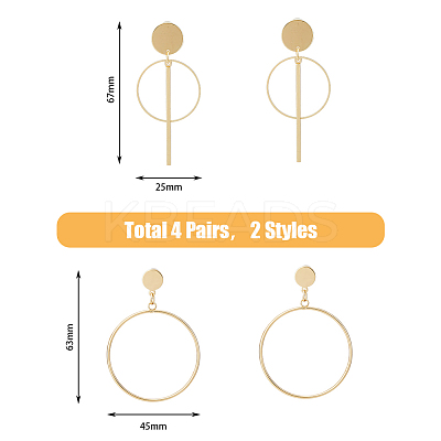 4 Pair 4 Style Round Ring Alloy Dangle Stud Earrings for Women EJEW-FI0002-62-1