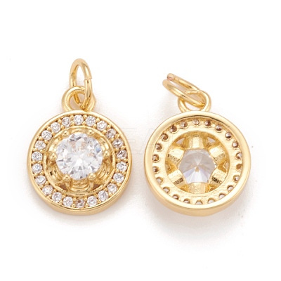 Brass Micro Pave Clear Cubic Zirconia Charms KK-Z023-11G-1