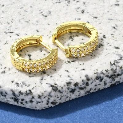 Brass Clear Cubic Zirconia Hoop Earrings EJEW-M047-20G-1