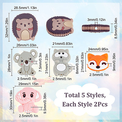 10Pcs 5 Style Food Grade Eco-Friendly Silicone Beads SIL-SC0001-11-1