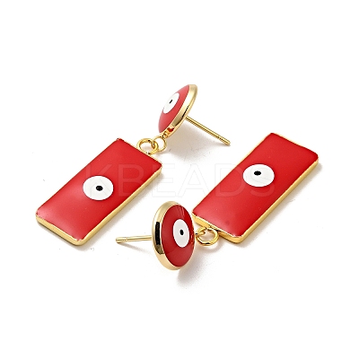 Rectangle with Evil Eye Enamel Dangle Stud Earrings EJEW-F288-13-G-1