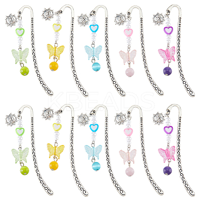 10Pcs 5 Colors Alloy Hook Bookmarks AJEW-HS00005-1