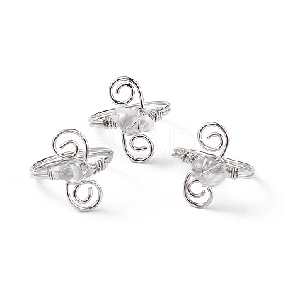 Natural Quartz Crystal Chips with Vortex Finger Ring RJEW-L082-02P-02-1