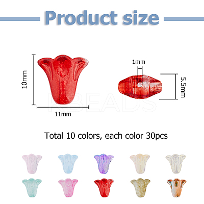 300Pcs 10 Colors Spray Painted Transparent Glass Beads GLAA-HS0001-04-1