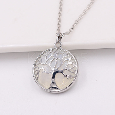 Opalite Alloy Tree of Life Pendant Necklaces for Women Men FS-WG931AE-01-1