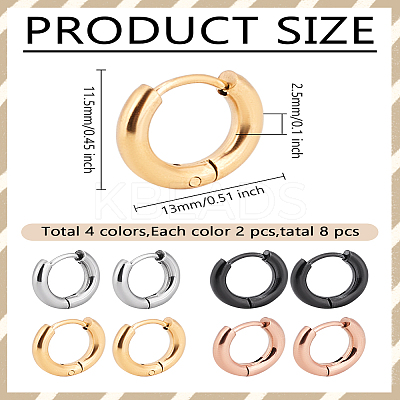 8Pcs 4 Colors 304 Stainless Steel Huggie Hoop Earrings for Women and Men EJEW-LP0001-10-1