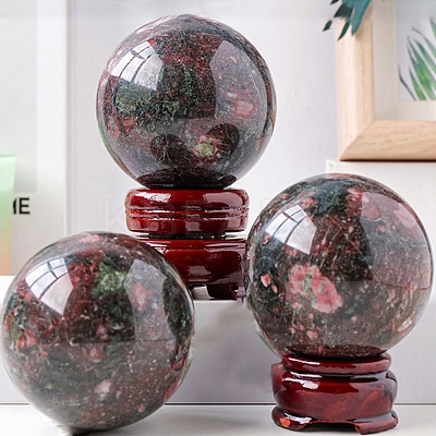 Natural Rhodonite Crystal Ball Display Decorations PW-WG27983-02-1