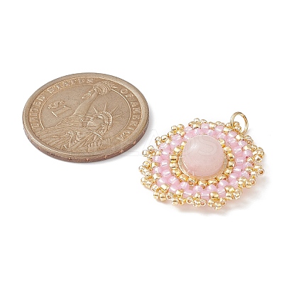 Natural Rose Quartz Flat Round Pendants PALLOY-MZ00135-08-1