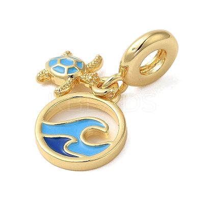 Rack Plating Brass Deep Sky Blue Enamel European Dangle Charms X-KK-P279-35G-1