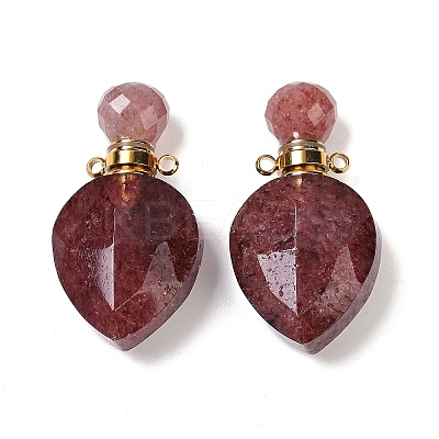 Natural Strawberry Quartz Faceted Teardrop Bottle Pendants G-A225-02G-06-1