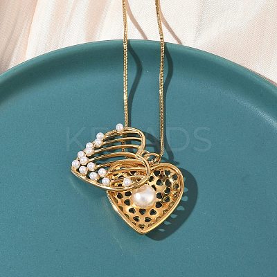 304 Stainless Steel with Acrylic Imitation Pearl Heart Pendant Necklaces for Women NJEW-B151-01G-1