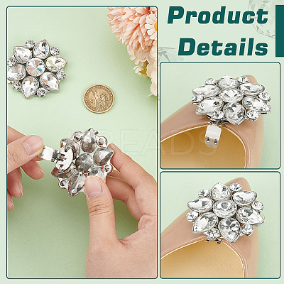 4Pcs Flower Alloy with Glass Rhinestone Shoe Buckle Clips AJEW-FG0003-64D-1