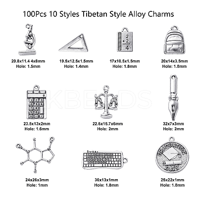 100Pcs 10 Styles Tibetan Style Alloy Pendants TIBEP-CJ0001-92-1
