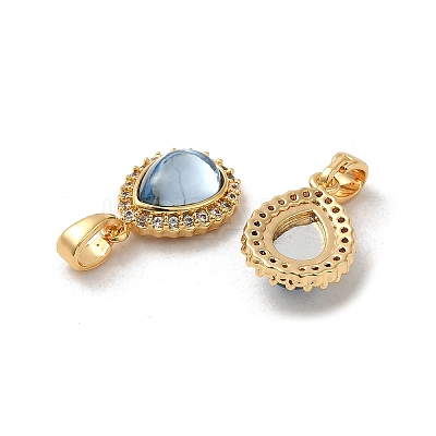 Brass Micro Pave Clear Cubic Zirconia Teardrop Charms KK-M270-37G-1
