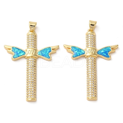 Rack Plating Brass Micro Pave Cubic Zirconia Pendants KK-P268-17L-G-1
