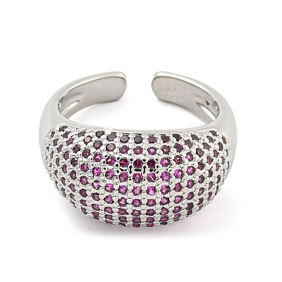 Real Platinum Plated Brass Micro Pave Clear Cubic Zirconia Cuff Rings RJEW-L113-016P-02-1