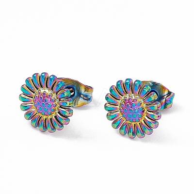 Ion Plating(IP) 304 Stainless Steel Sunflower Stud Earrings for Women EJEW-G338-05M-1