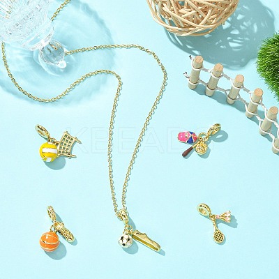 5Pcs 5 Styles Sport Ball Theme Brass Enamel European Dangle Charms KK-CJ0003-89-1
